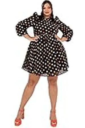 Lovedrobe Womens Ladies Mini Dress Plus Size with Pockets Polka Dot Keyhole Back Smock Long Sleeve Bow Tie Short Curve Organza Vestido de cóctel, , 44 De Las Mujeres