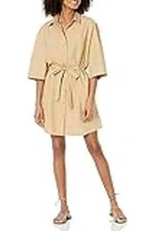 THE DROP Vestido camisero mini Dakota para mujer, con cinturón, marrón , 5XL Grande