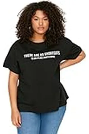 Trendyol Camiseta básica de Punto de Cuello Redondo para Mujer, Ajuste Regular, Talla, , 4XL Grande