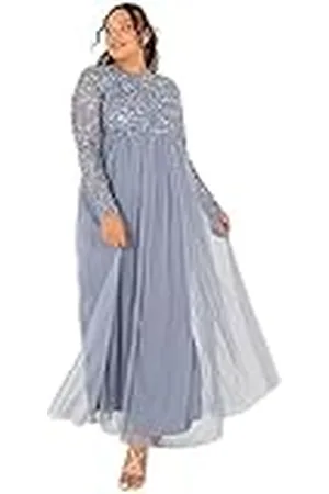 Maya Deluxe Vestido Maxi de Manga Larga Adornado Maya para Dama de Honor Formal, , 50 para Mujer