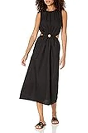 THE DROP Vestido para Mujer, Sade Midi Lino con Detalle Cut-Out, , XL