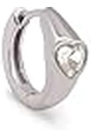 SINGULARU Pendiente Suelto Aro Heart. Latón con acabado de Baño de Rodio y con Motivo Corazón y Circonitas. Joyas para Mujer