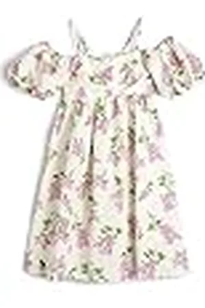 Koton Midi Dress Flower Printed Shoulder Off Puff Sleeve Lined, Vestido niñas,