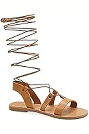 Emmanuela Handcrafted For You Emmanuela Sandalias de cuero estilo griego antiguo hasta la rodilla, hechas a mano con puntera abierta, sandalias de gladiador planas, zapatos de verano de calidad con tiras para mujer, , 39 EU