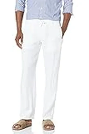 Perry Ellis Pantalones Casuales 100% Lino con cordón para Hombre, Ajuste Regular, Ligeros (tamaño de Cintura 29-54 Grande y Alto) Informales, Blanco Brillante, 34W/32L