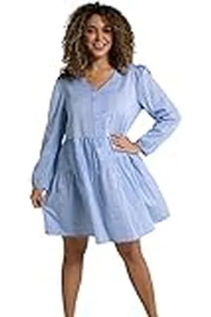 Ulla Popken Vestido Midi de Manga Larga a Rayas, línea A, Cuello en V, , 48-50 para Mujer