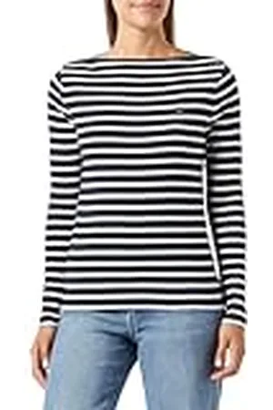 Tommy Hilfiger Mujer Camiseta de manga larga Slim Cody Rib algodón, Multicolor (Breton Desert Sky/Ecru), XXS