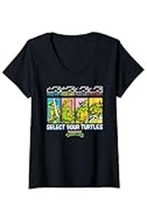 Teenage Mutant Ninja Turtles Mujer TMNT Retro 16-Bit Videojuego Selecciona tus tortugas Camiseta Cuello V