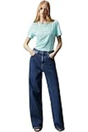 Calvin Klein Jeans Camiseta de manga corta Mujer Monologo Slim Cuello redondo, Turquesa, XS