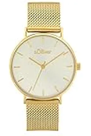 QS by s.Oliver Reloj de pulsera señoras reloj de cuarzo analógico, con brazalete de acero inoxidable, oro, 3 bar resistente al agua, viene en caja de regalo
