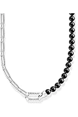 Thomas Sabo KE2179-507-11-L55V - Cadena para hombre con cuentas de ónix negro y eslabones de de ley 925 ligeramente ennegrecida, longitud 55 cm, 55cm, esterlina, No es una piedra preciosa