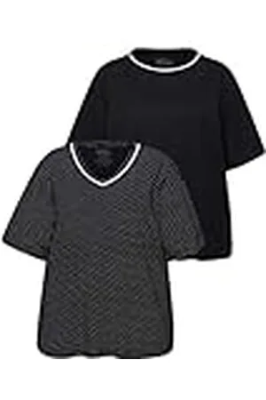 Ulla Popken Pyjama-Shirts, 2er-Pack, Punkte/Uni, Halbarm Camiseta de Pijama, , 48-50 Mujeres