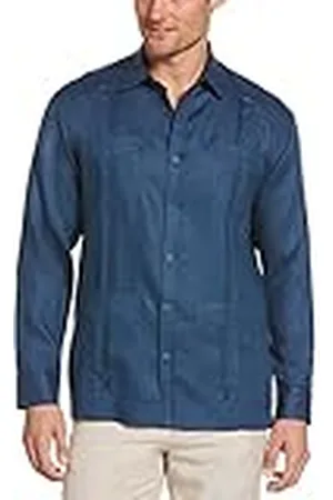 Cubavera Camisa Guayabera de Manga Larga con Botones y Cuatro Bolsillos Abotonada, Azul (Ensign), S para Hombre