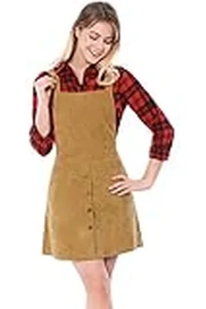 Allegra K Vestido tipo peto tipo peto evasé con tirantes de pana para mujer XL