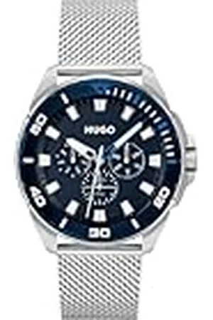 HUGO BOSS Reloj Analógico de Cuarzo Multifunción para Hombre Colección #Fresh con Correa de Malla de Acero Inoxidable Plateada - 1530287