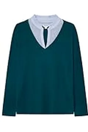 Springfield SPRINGFILED Camiseta Bimateria Cuello Volante, Camiseta Mujer, green, L