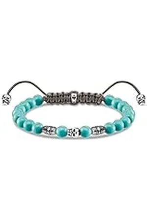 Thomas Sabo A1945-504-17-L22V - Pulsera para hombre, diseño de calavera , perlas de pulidas, elementos ennegrecidos de plata de ley 925, longitud: 15-22 cm, 15-22 cm, Gema Plata de