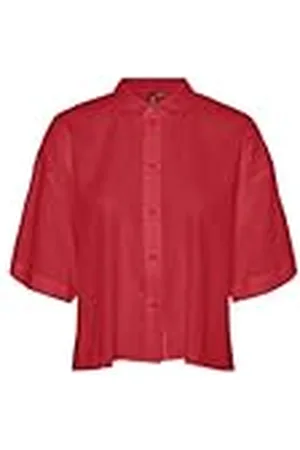 VERO MODA Vmlinn Linen Wvn Noos-Camiseta Corta 2/4 Blusas, Rojo Tomate, XXL para Mujer