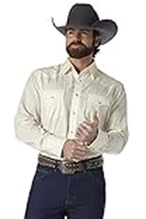 Wrangler Men s Sport Western Two Pocket Long Sleeve Snap Shirt, Light Tan, M