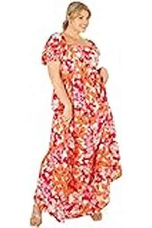 Lovedrobe Ladies Plus Size Summer Maxi Dresses for Women Flowers Short Sleeve Frilly Pull On Curve Lace High Waist Square Neck Vestido, , 54 para Mujer