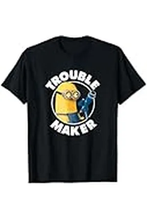 Minions Camiseta Tim Troublemaker Blanca con Borda Negra - Hombre - Manga Corta - Talla S - EU Pequeño - Unisex Niños - Importado