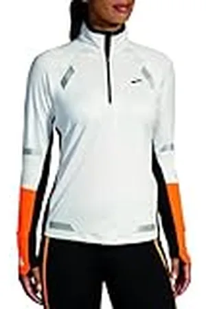 Brooks 221686167 Run Visible 1/2 Zip 2.0 Sweatshirt Mujer Ecru/Fluoro Flash/Black Tamaño 20