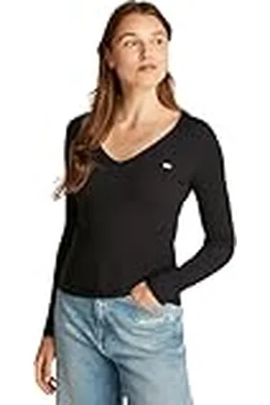 Tommy Hilfiger Camiseta de Manga Larga Mujer Slim Fit Essential V-Neck con Cuello de Pico, , L