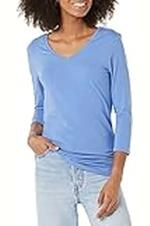 Amazon Camiseta de Cuello en Pico, Manga 3/4 y Ajuste Clásico (Disponible en Tallas Grandes) Mujer, , S