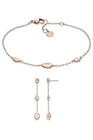 Skagen Pulsera y Pendientes de Mujer Anja Pebbles en Acero Inoxidable de Tono Rosa Dorado, Set
