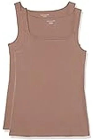 Amazon Camiseta sin Mangas con Cuello Cuadrado y Corte Ajustado Mujer, Pack de 2, , XXL