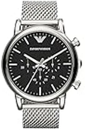 Emporio Armani Reloj Hombre, Movimiento cronógrafo de cuarzo, caja de 46mm de acero inoxidable plateado con correa de acero inoxidable, AR1808