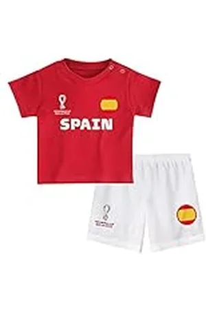 FIFA Unisex Kinder, Red Kids Official World Cup 2022 & -Spain Home Country Tee Shorts Set, White, Medium Age 3 UK