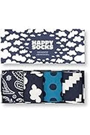 Happy Socks Calcetines azules con dibujos para hombre y mujer, caja regalo con calcetines de algodón divertidos y originales talla 36-40