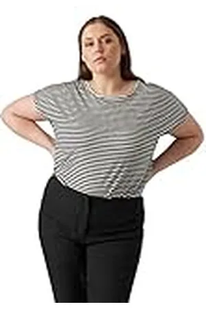 VERO MODA Vmaya Plain SS Top Stripe Ga Noos Curve Camiseta, Negro/Rayas: Pristine, XL para Mujer