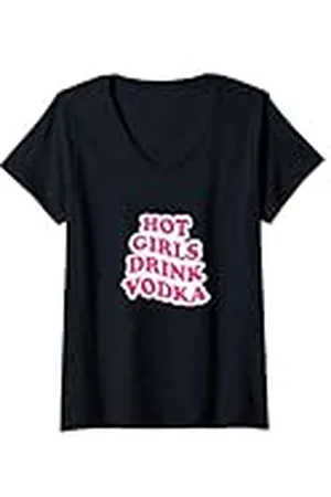 College Mujer Chicas calientes beben vodka Camiseta Cuello V