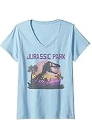 Jurassic Park Mujer Purple Hue Sunset Silueta Camiseta Cuello V