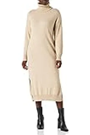 VILA Viril Roll Neck L/S Midi Dress-Noos Vestido, Melange Natural, M para Mujer