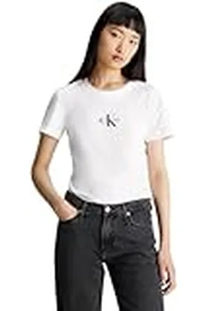 Calvin Klein Jeans MONOLOGO Slim tee J20J222564 Camisetas de Punto de Manga Corta, , XL para Mujer