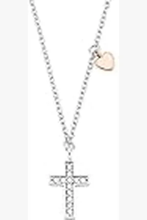 QS by s.Oliver Collar con colgante de ley 925 collar de niña, con zirconia cúbica sintética, 37+3 cm, bicolor, cruz, Viene en caja de regalo de joyería
