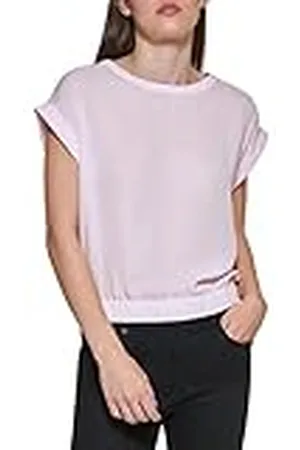 DKNY Top with Elastic Bottom and Short Sleeves Blouse, Rosa Fresca, M para Mujer