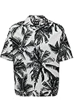 Only & Sons Onstie RLX CTN Linen Palm SS Camisa Azul, Blanco Brillante, L para Hombre