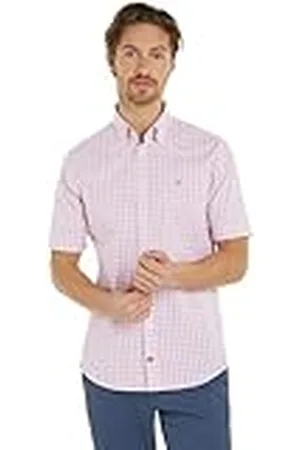 Tommy Hilfiger Camisa de Manga Corta para Hombre, Multicolor (Optic White / Pink Crystal / Multi), 37