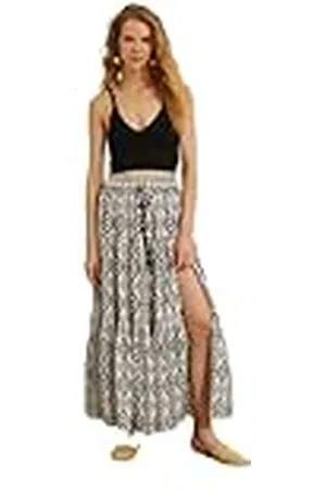 Koton Drawstring Ethnic Patterned Midi Skirt, Falda De Las Mujeres,