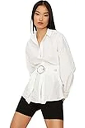 Trendyol Camisa Detallada con Hebilla arqueada Blanca, 42 para Mujer