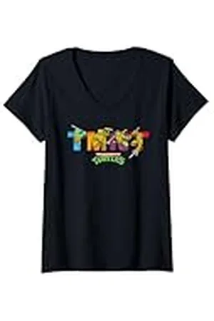 Teenage Mutant Ninja Turtles Mujer TMNT Retro Videojuego Leo Raph Donnie & Mikey Camiseta Cuello V
