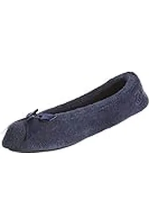 Isotoner Pantuflas de Bailarina de Rizo para Mujer con Lazo para Comodidad en Interiores y Exteriores, Azul Marino, 11-12