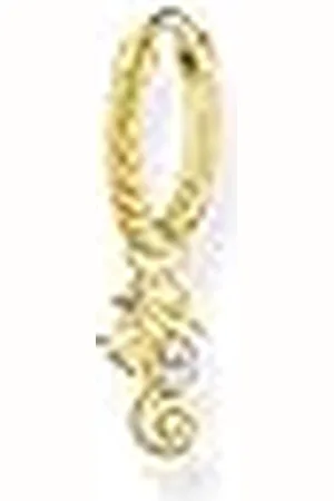 Thomas Sabo Pendientes de aro individuales con piedra blanca y caballito de mar de plata de ley con chapado en oro 750, diámetro: 1,3 cm, CR698-414-14, 1,3cm, Circonia cúbica, Hoop Earrings Seahorse