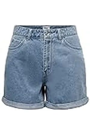ONLY Mujer Shorts Cintura Alta Diseño de 5 Bolsillos Cierre de Botones Cremallera Bermudas Cortas, Color:Azul Claro, Talla:M