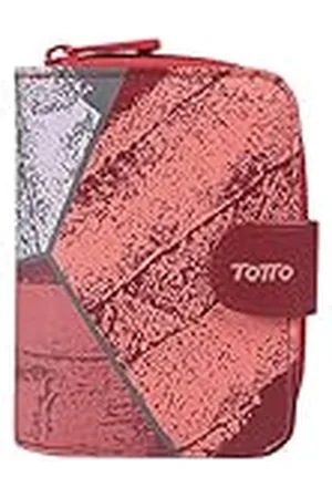 TOTTO Cartera Mujer, Modelo Aruma, con 5 Organizadores, Monedero Grande con Cremallera, Billetera y Tarjeteros, Tamaño Compacto, con Cierre de Botón, Estampado Rojo