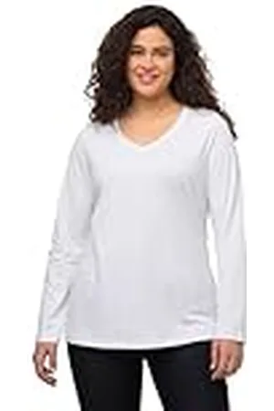 Ulla Popken Camiseta Básica, Cuello En V, Ajustada, Manga Larga, Camiseta para Mujer, , 54-56